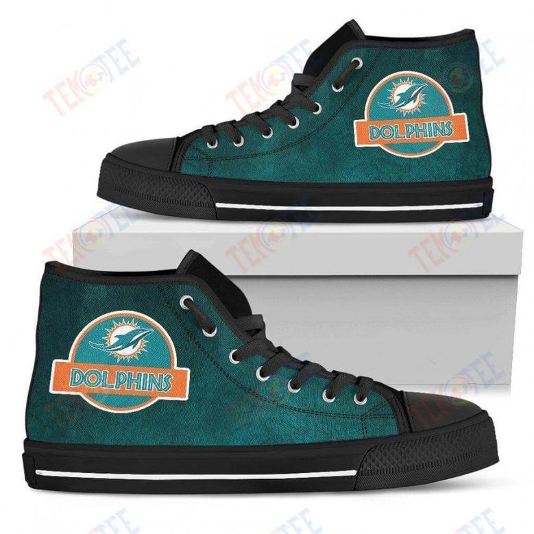 Mens Womens Miami Dolphins High Top Shoes Jurassic Parktop Quality