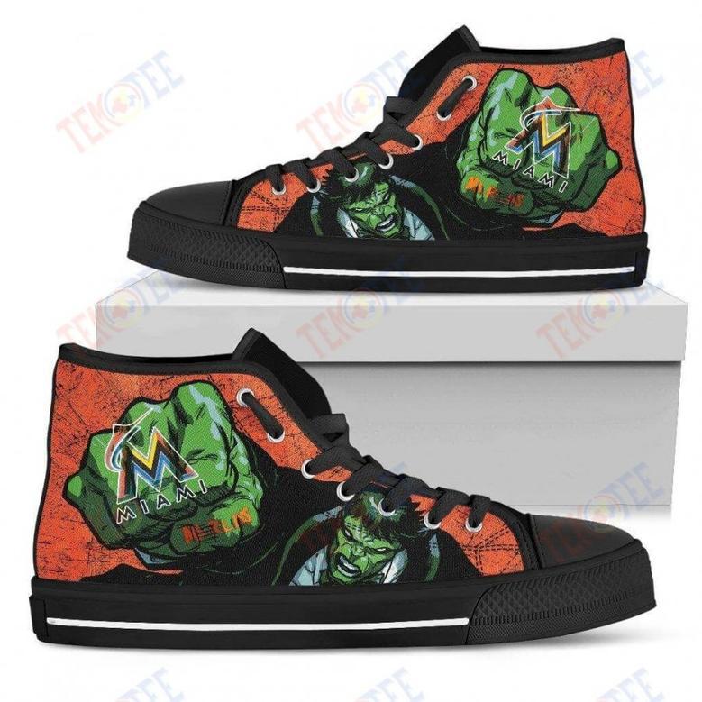 Mens Womens Miami Marlins Hulk Punch High Top Shoes Printable