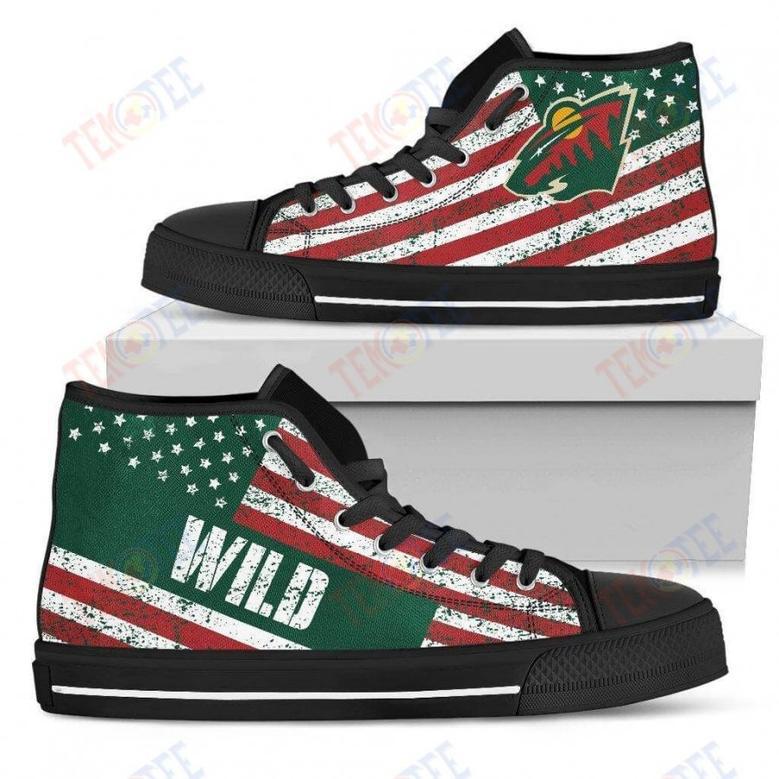 Mens Womens Minnesota Wild High Top Shoes America Flag Italic Vintage