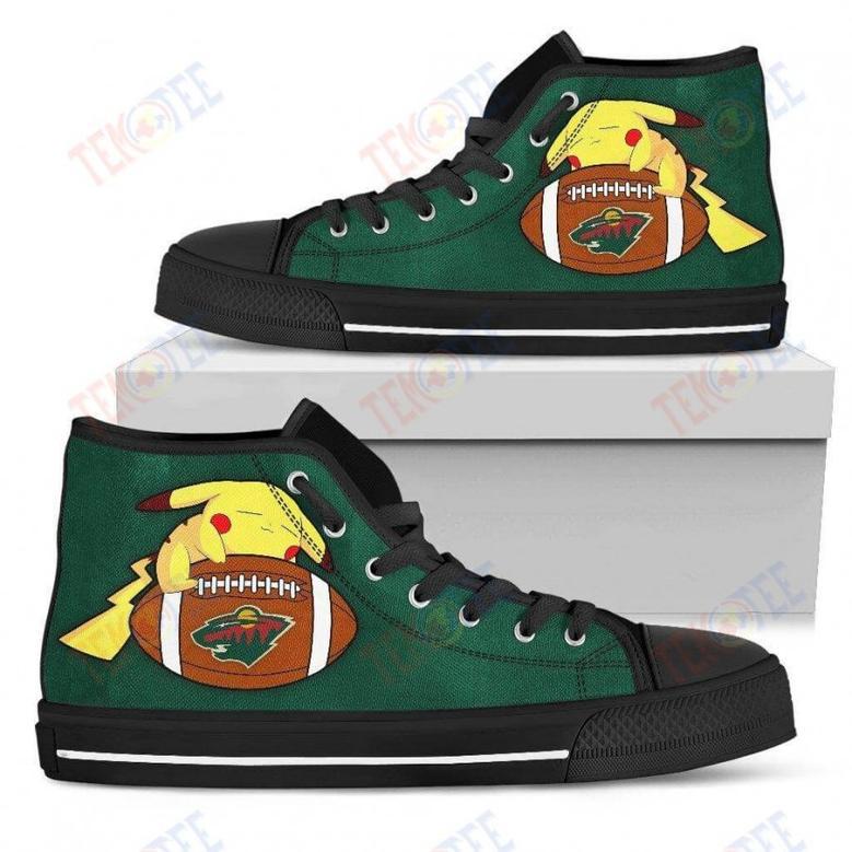 Mens Womens Minnesota Wild High Top Shoes Pikachu Laying On Balltop Quality