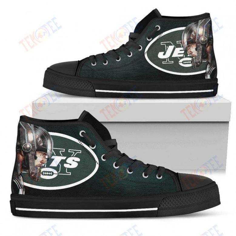 Mens Womens New York Jets High Top Shoes Thor Head Beside Shoes