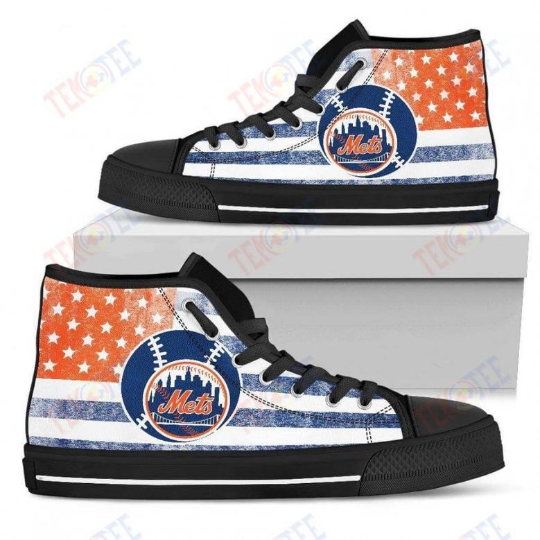 Mens Womens New York Mets High Top Shoes Flag Rugbytop Quality