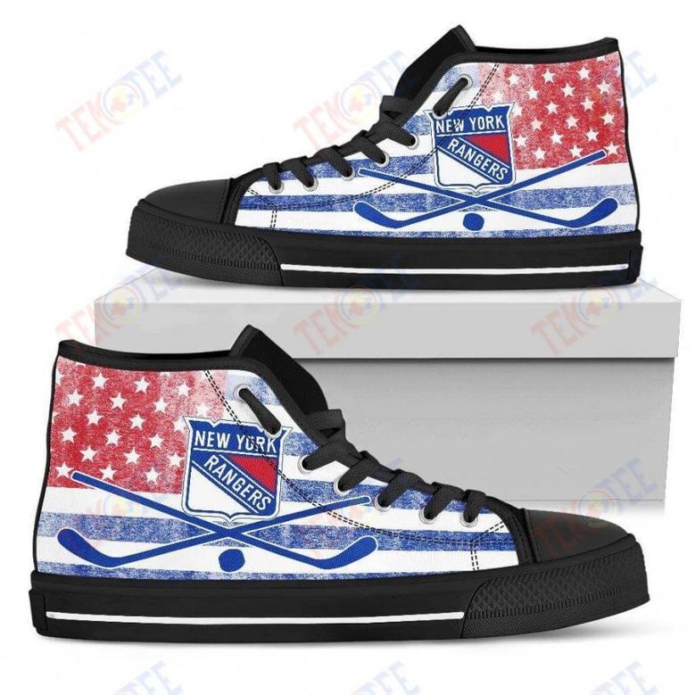 Mens Womens New York Rangers High Top Shoes Flag Rugbytop Quality