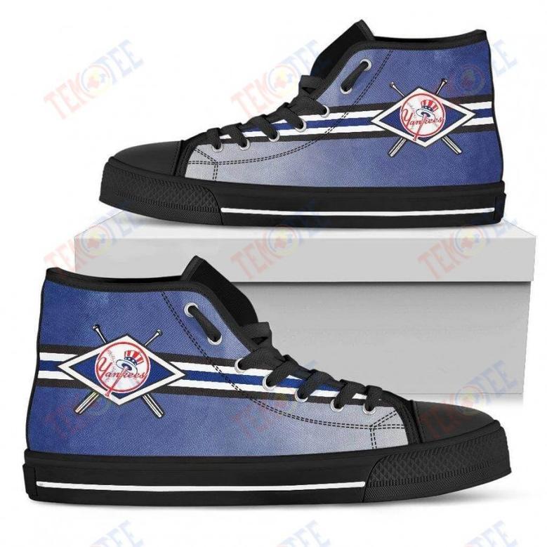 Mens Womens New York Yankees High Top Shoes Double Stick Check Shoes