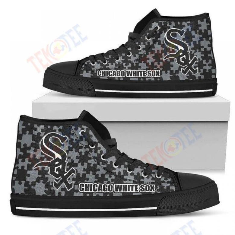 Mens Womens Puzzle Logo With Chicago White Sox High Top Shoes