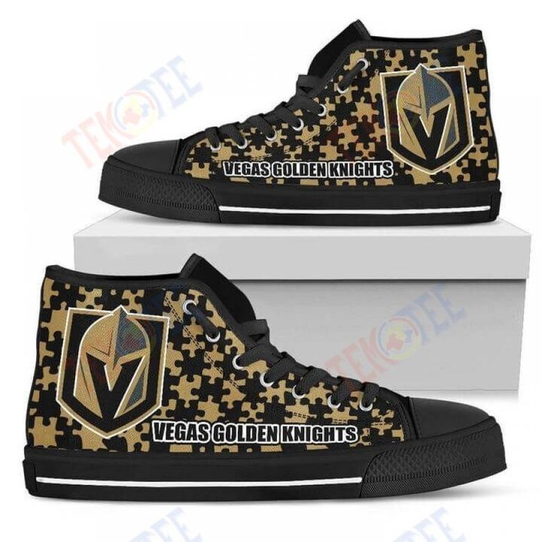 Mens Womens Puzzle Logo With Vegas Golden Knights High Top Shoes