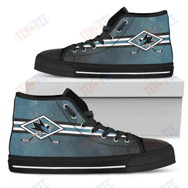 Mens Womens San Jose Sharks High Top Shoes Double Stick Check Shoes