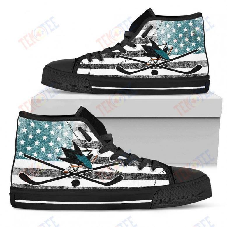 Mens Womens San Jose Sharks High Top Shoes Flag Rugbytop Quality