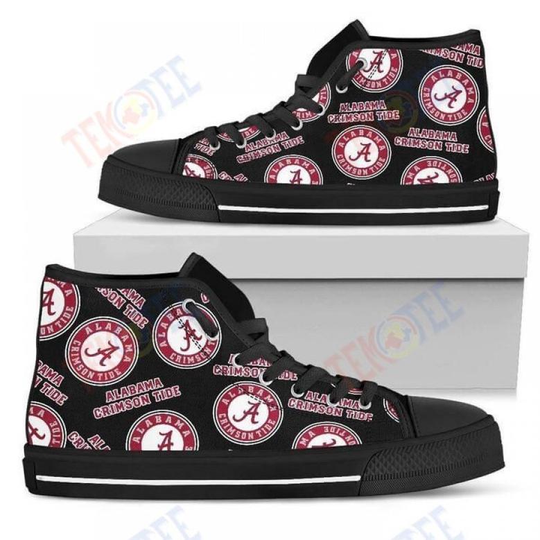 Mens Womens Script Logo Pattern Alabama Crimson Tide High Top Shoes