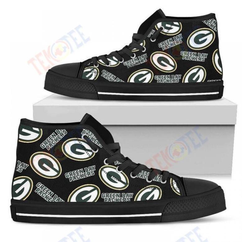 Mens Womens Script Logo Pattern Green Bay Packers High Top Shoes