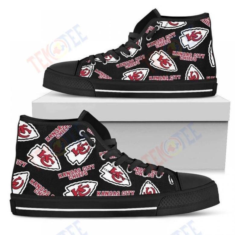 Mens Womens Script Logo Pattern Kansas City Chiefs High Top Shoes