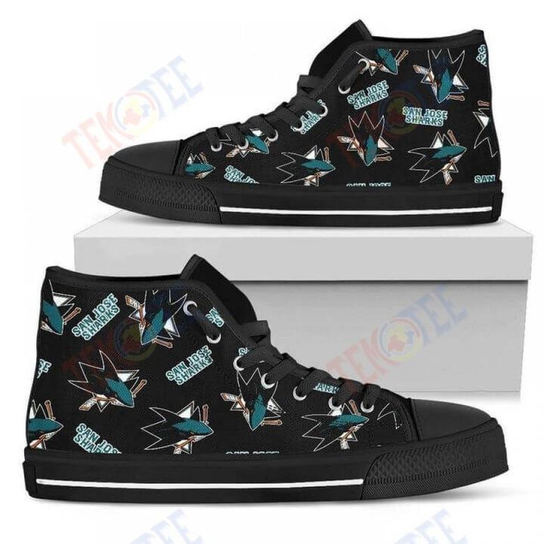 Mens Womens Script Logo Pattern San Jose Sharks High Top Shoes