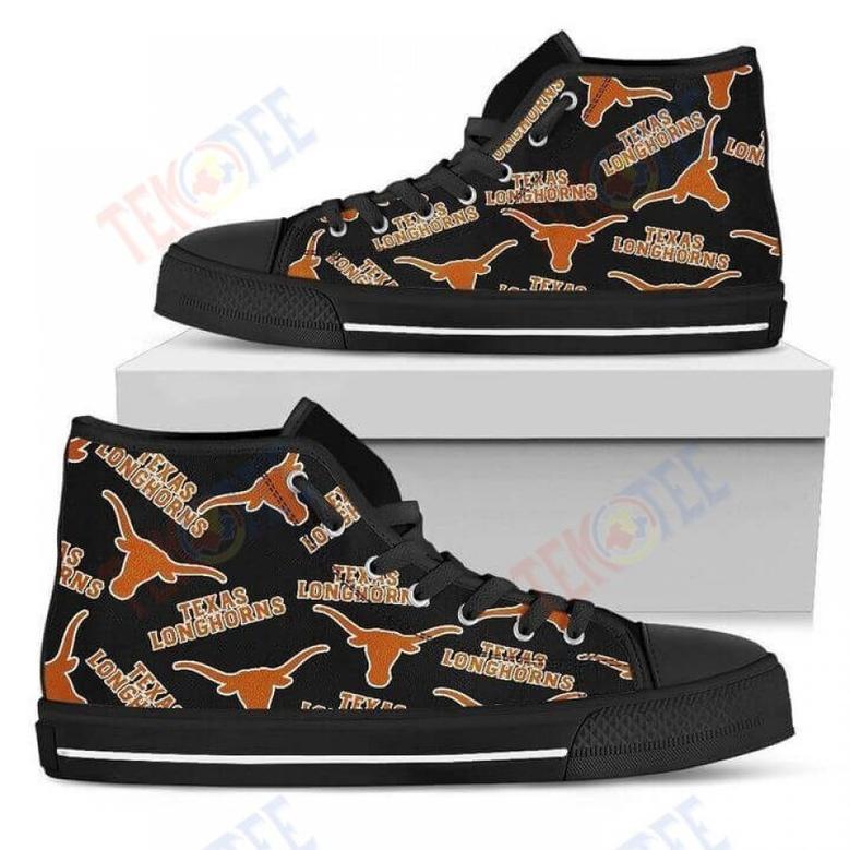 Mens Womens Script Logo Pattern Texas Longhorns High Top Shoes