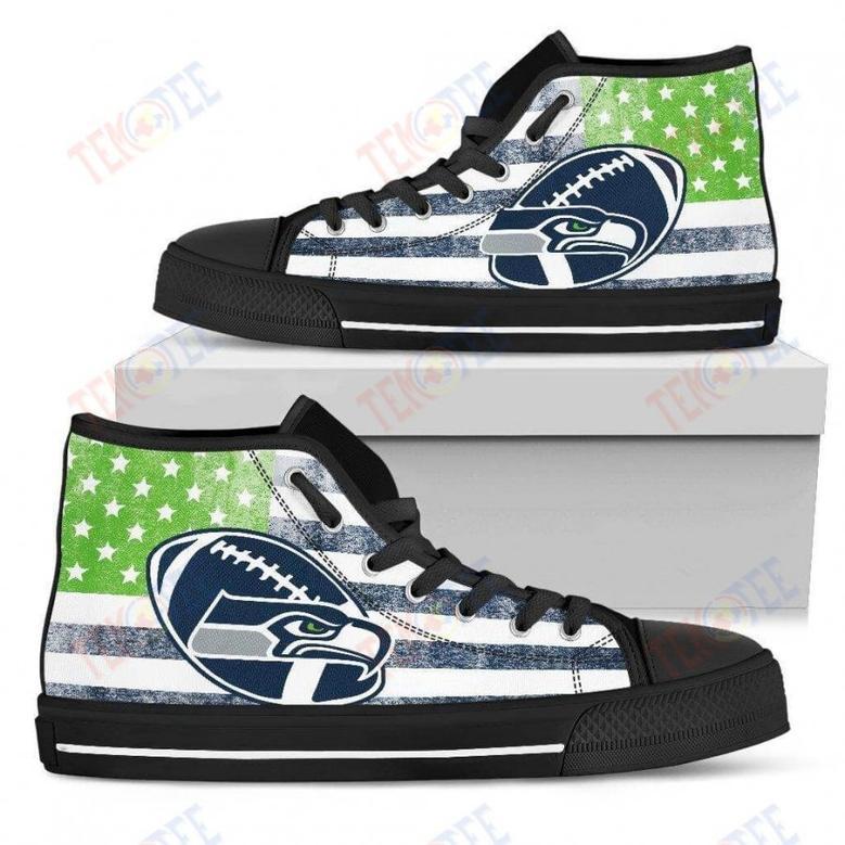 Mens Womens Seattle Seahawks High Top Shoes Flag Rugbytop Quality