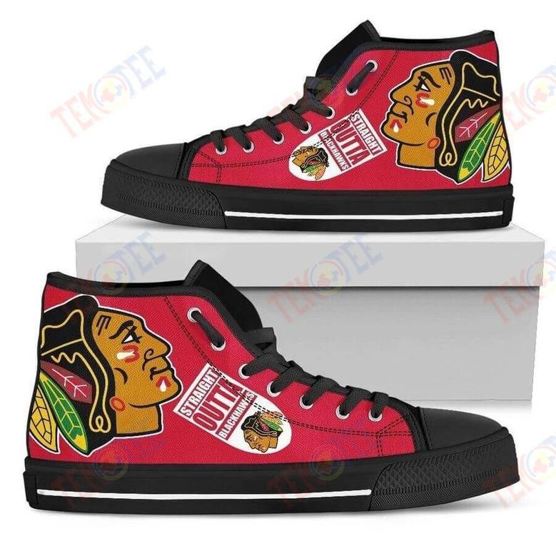 Mens Womens Straight Outta Chicago Blackhawks High Top Shoes