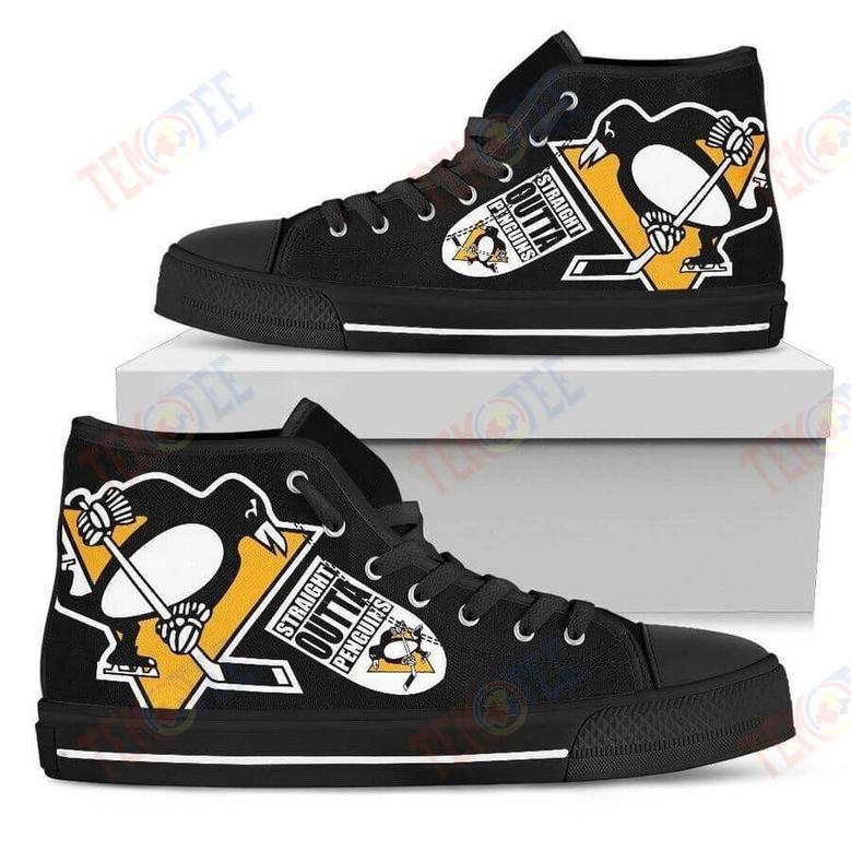 Mens Womens Straight Outta Pittsburgh Penguins High Top Shoes