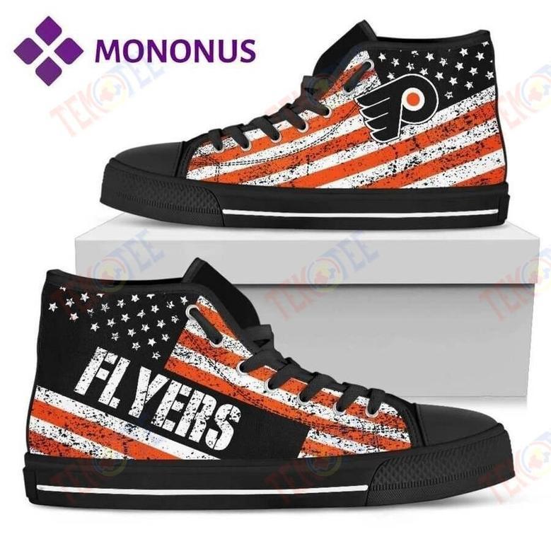 Mens Womens Vintage America Flag Philadelphia Flyers High Top Shoes Black