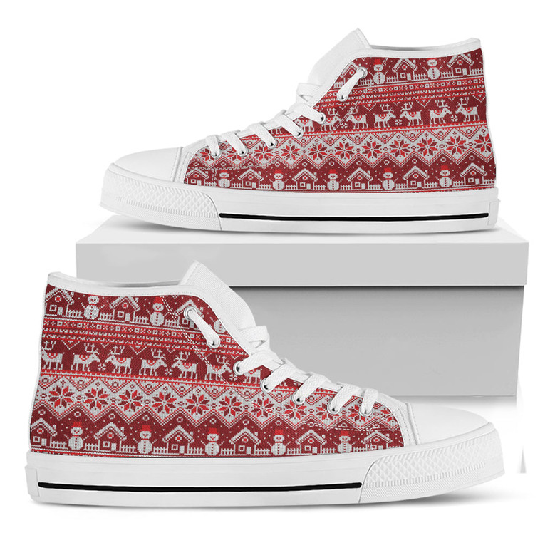 Merry Christmas Knitted Pattern Print White High Top Shoes