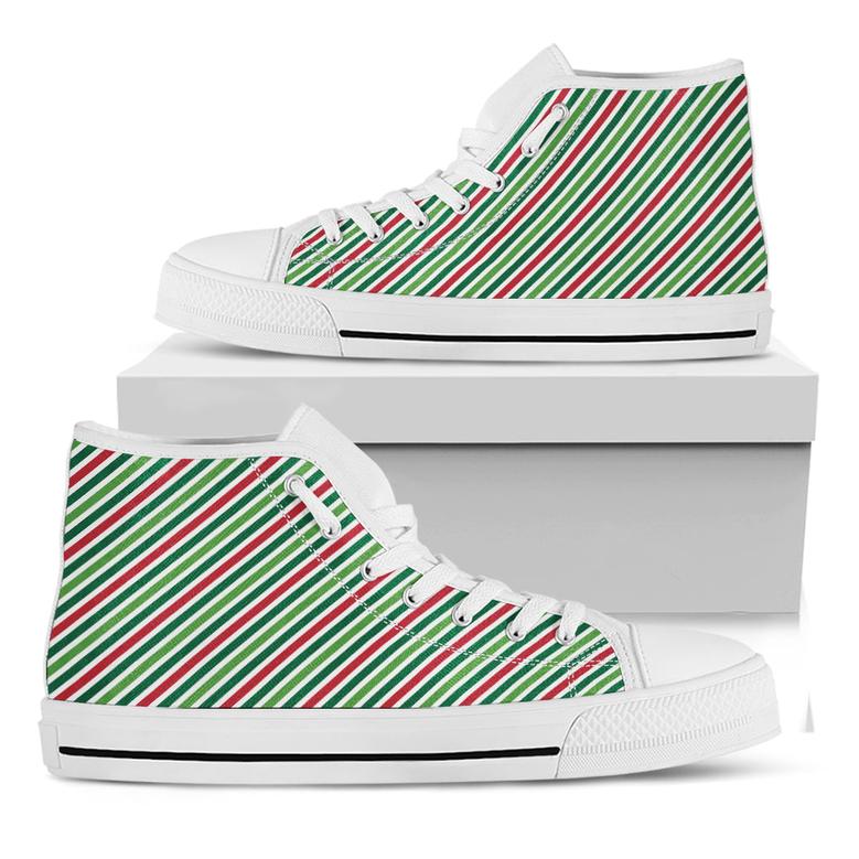 Merry Christmas Stripes Pattern Print White High Top Shoes