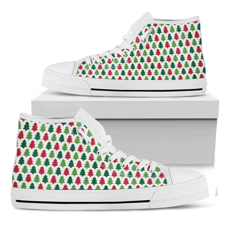 Merry Christmas Tree Pattern Print White High Top Shoes
