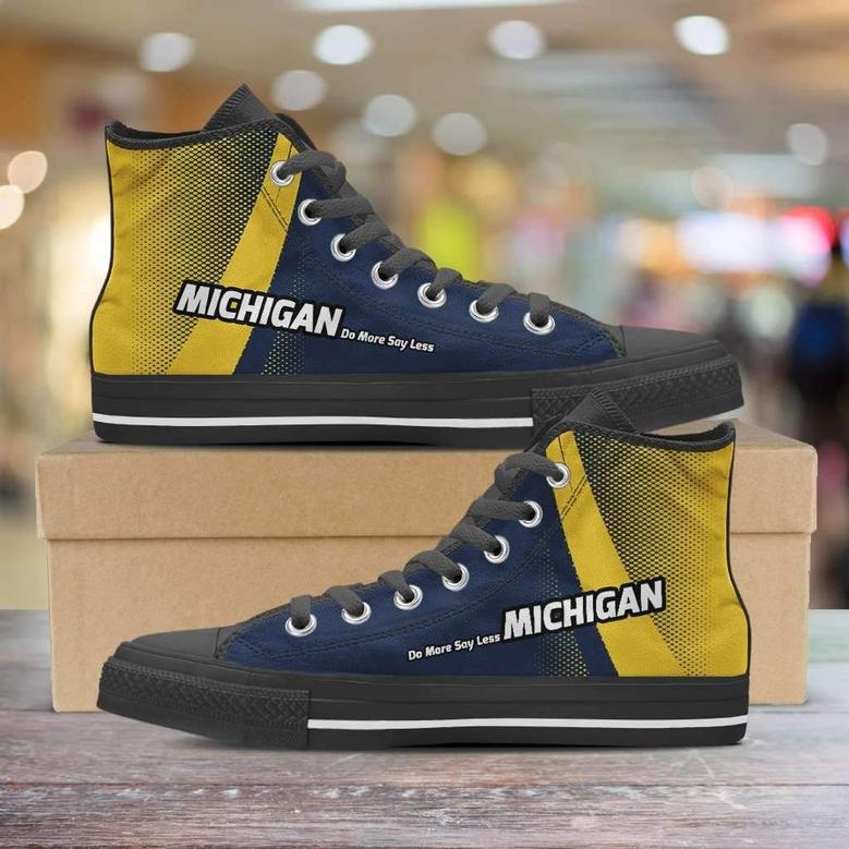 Michigan Do More Say Less Wolverines Basketball Fan Canvas High Top Shoes Sneakers