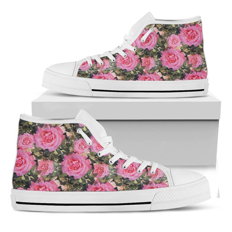 Military Camouflage Flower Pattern Print White High Top Shoes