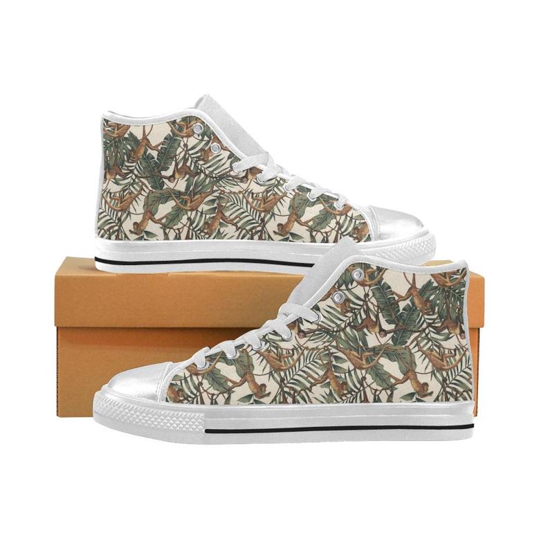 Monkey tropical leaves background Women's High Top Shoes White