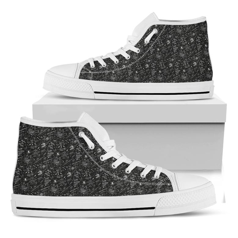 Motorcycle Words Pattern Print White High Top Shoes