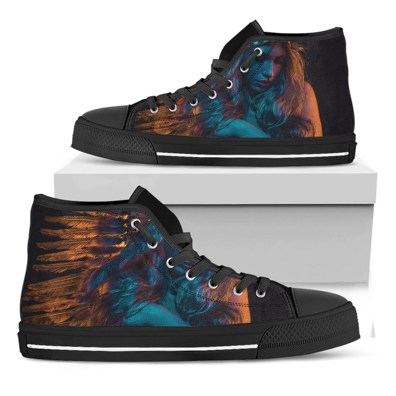 Native Indian Girl Portrait Print Black High Top Shoes