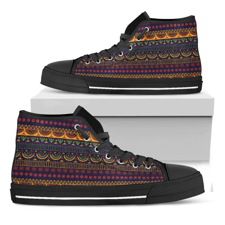 Native Tribal Indian Pattern Print Black High Top Shoes