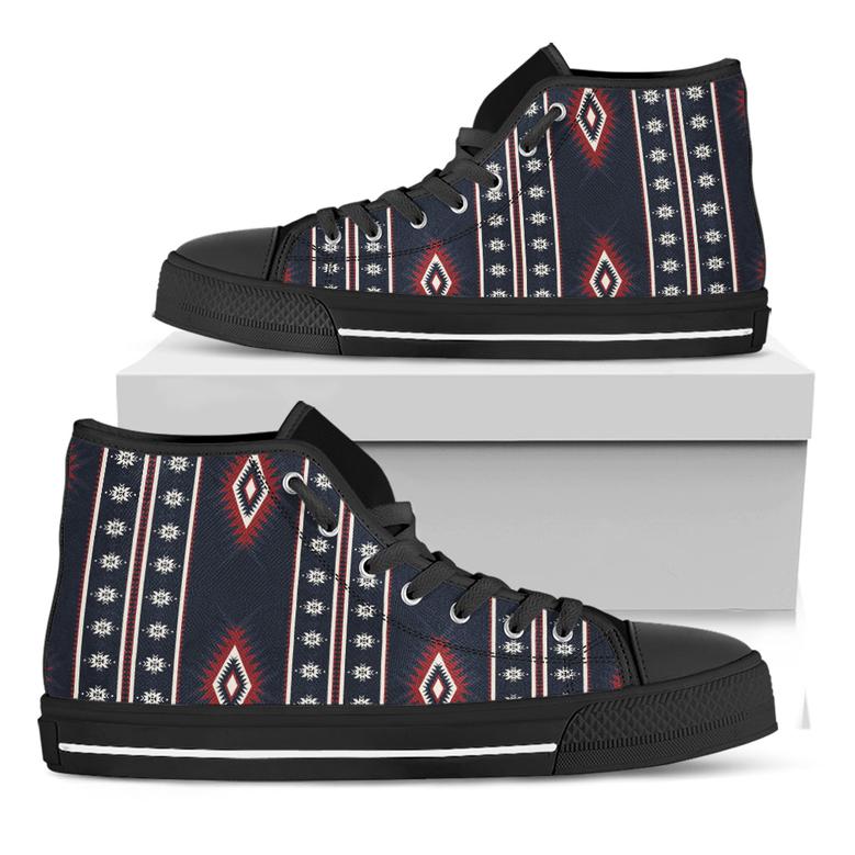 Native Tribal Navajo Pattern Print Black High Top Shoes