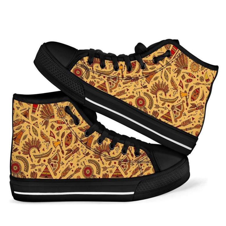 Navajo Tribal Aztec Native Indians American Print Men Women's High Top Shoes