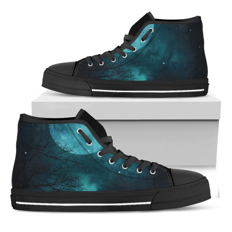 Night Sky And Full Moon Print Black High Top Shoes
