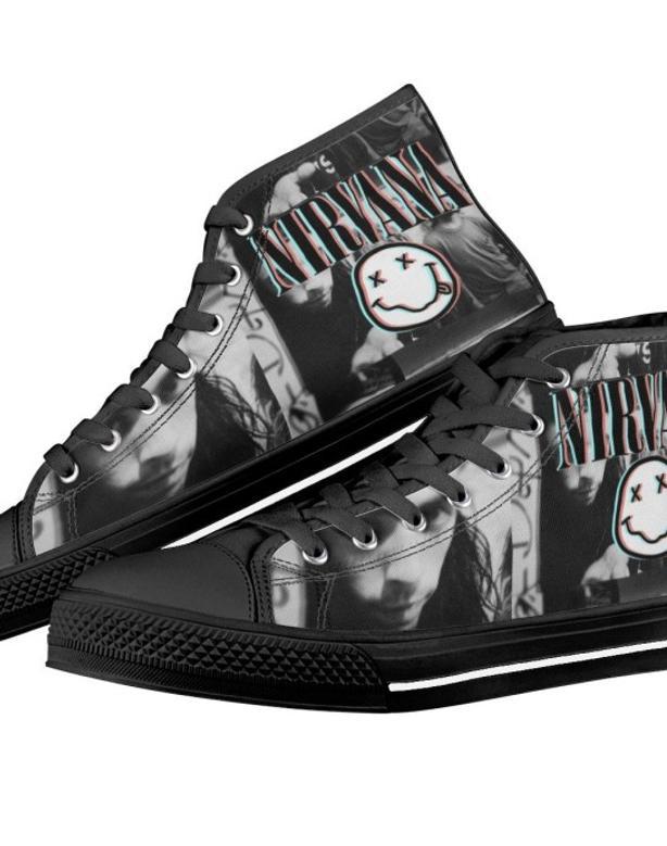 Nirvana Canvas Shoes Design Art For Fan Sneakers Black High Top Shoes For Men And Women