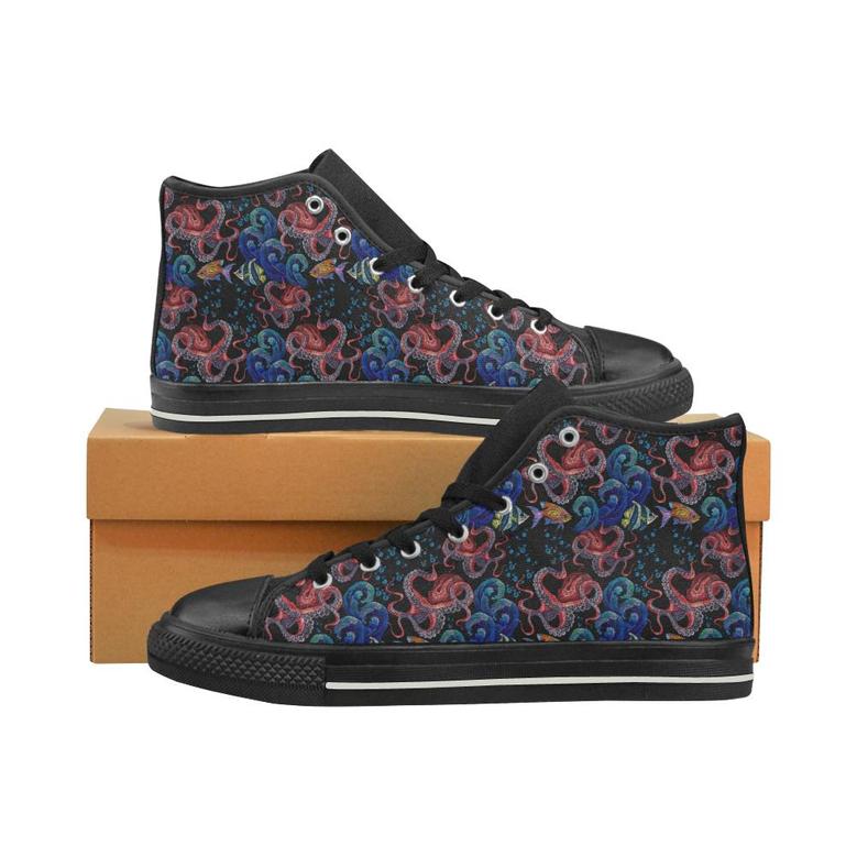 Octopus sea wave tropical fishe pattern Men's High Top Shoes Black