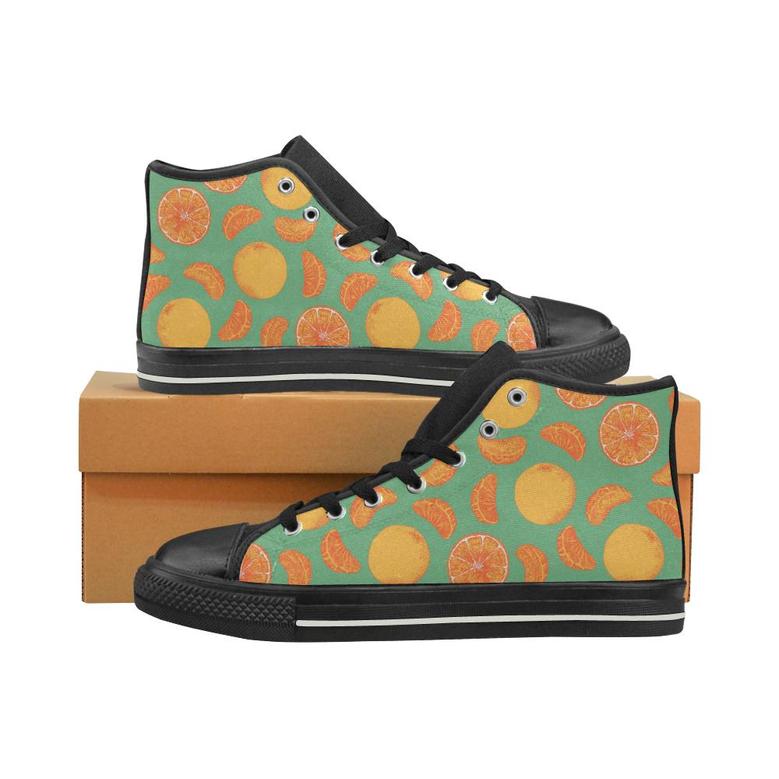 orange fruit pattern green background Men's High Top Shoes Black