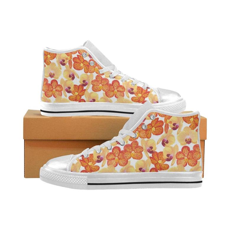 Orange yellow orchid flower pattern background Women's High Top Shoes White