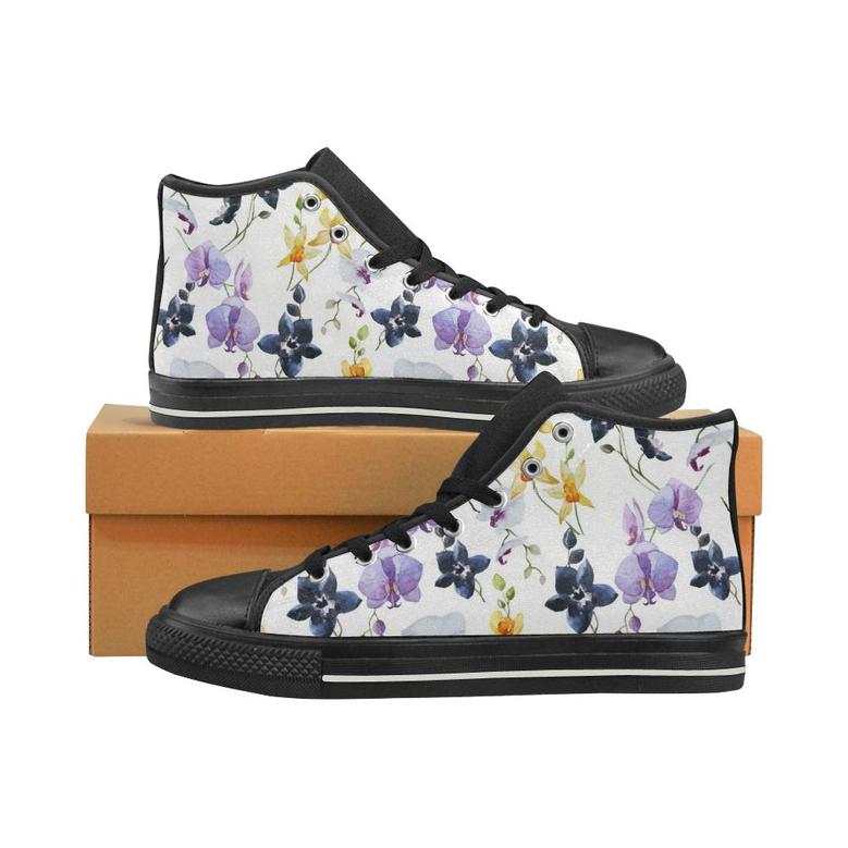Orchid Pattern Background Women's High Top Shoes Black