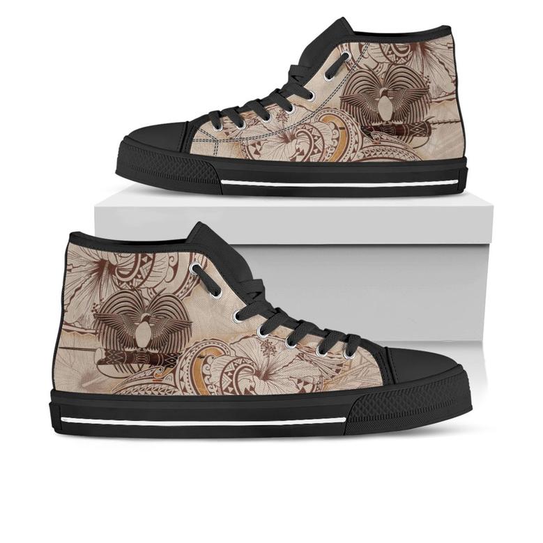 Papua New Guinea High Top Shoes - Hibiscus Flowers Vintage Style