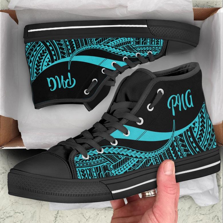 Papua New Guinea High Top Shoes Turquoise - Polynesian Tentacle Tribal Pattern -