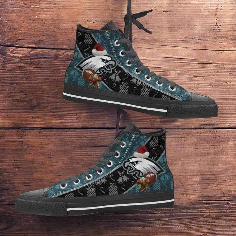 Philadelphia Eagles Christmas Football Pattern Canvas High Top Shoes Sneakers