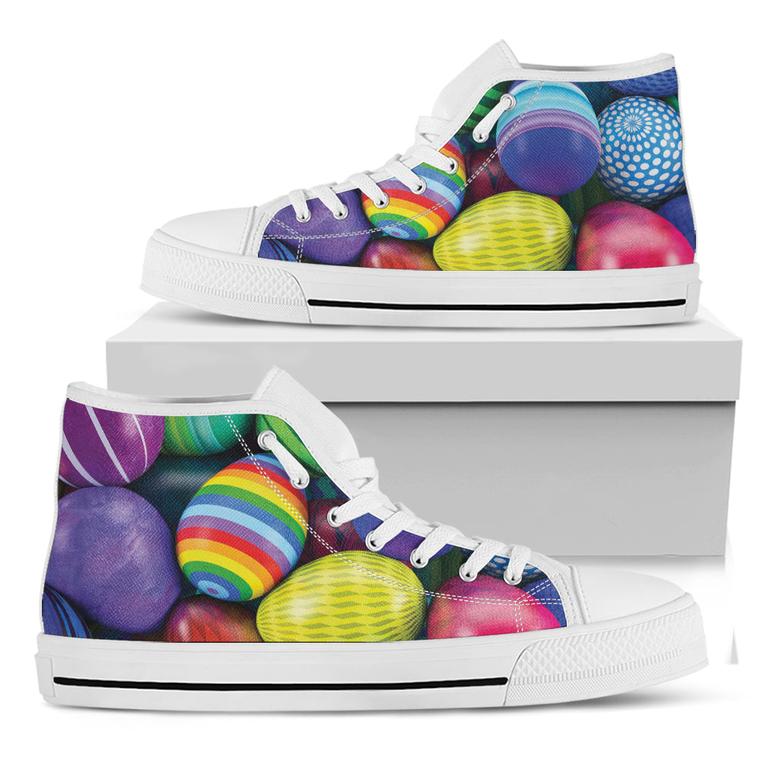 Pile Of Colorful Easter Eggs Print White High Top Shoes