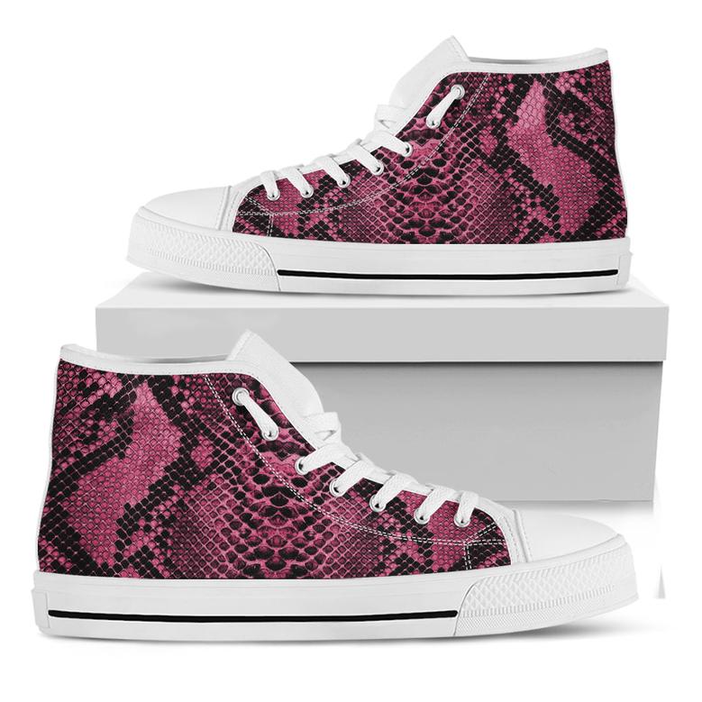Pink And Black Snakeskin Print White High Top Shoes