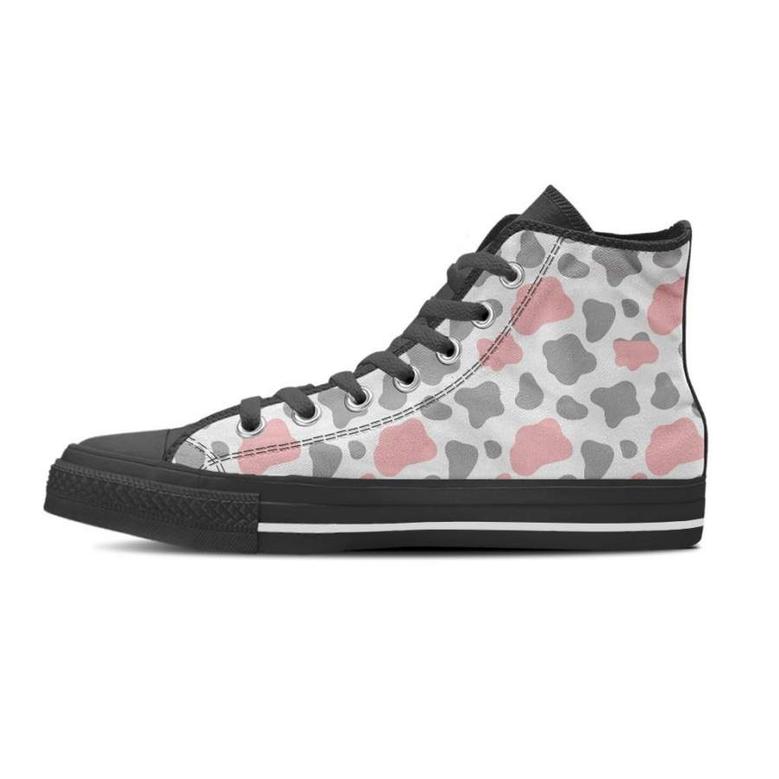 Pink And Grey Cow Print Men's High Top Shoes
