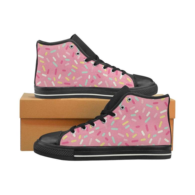 Pink donut glaze candy pattern Men's High Top Shoes Black