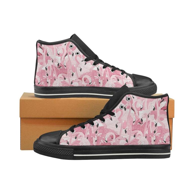 Pink flamingos pattern background Women's High Top Shoes Black