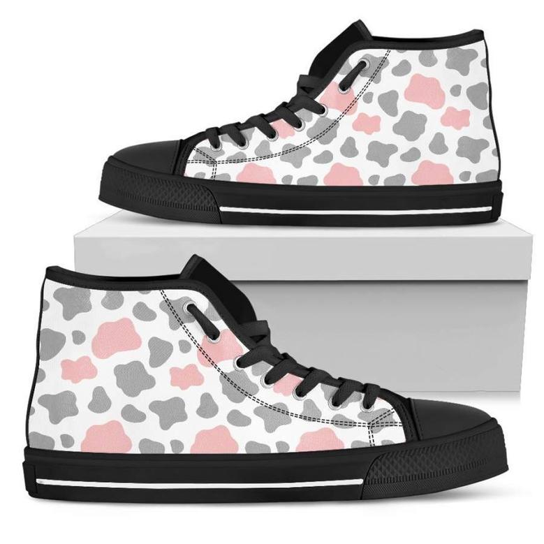 Pink Grey And White Cow Print Men's High Top Shoes