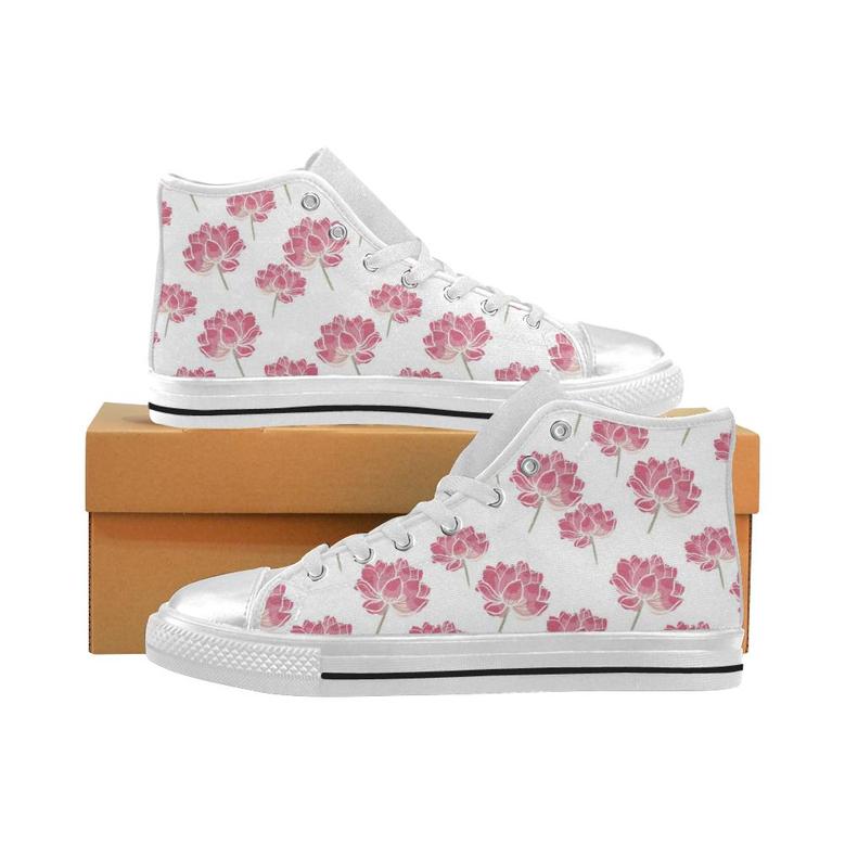 Pink lotus waterlily pattern Women's High Top Shoes White