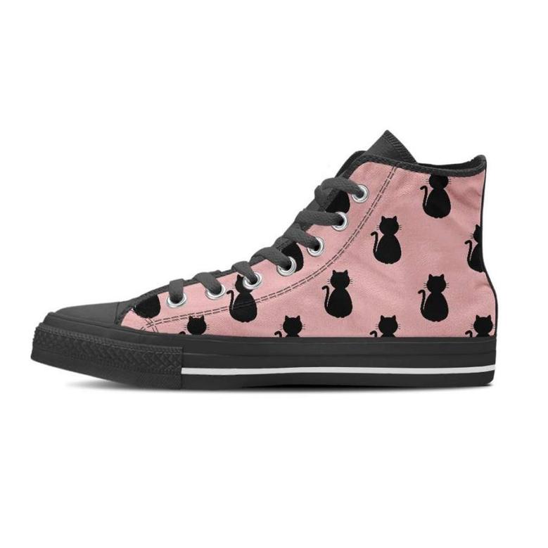 Pink Silhouette Cat Print Women's High Top Shoes