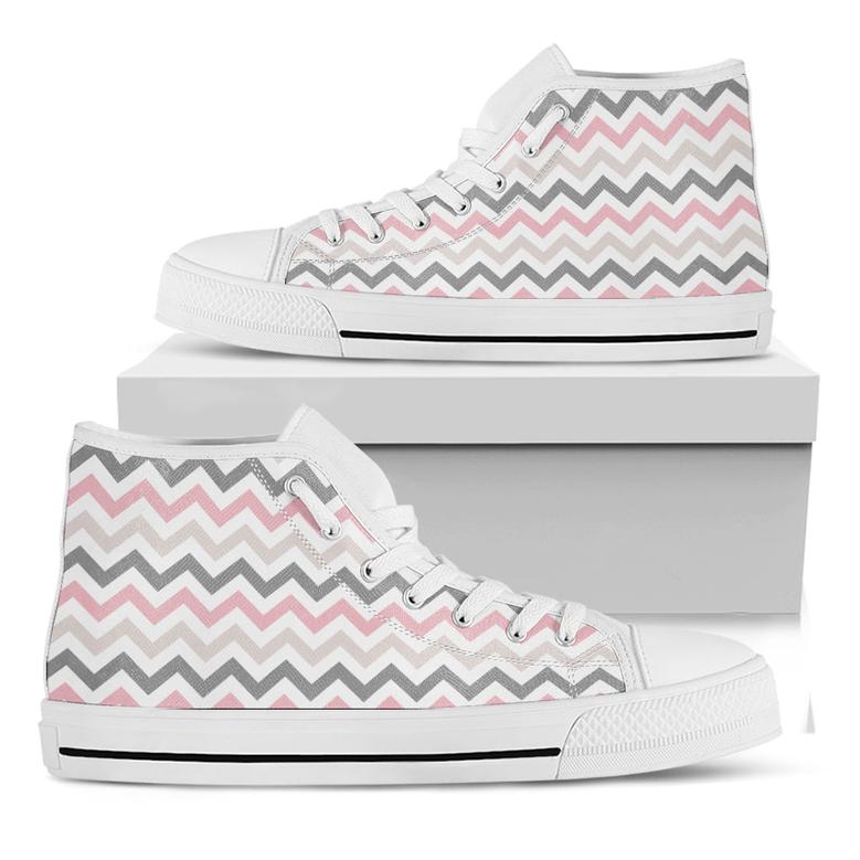 Pink White And Grey Chevron Print White High Top Shoes